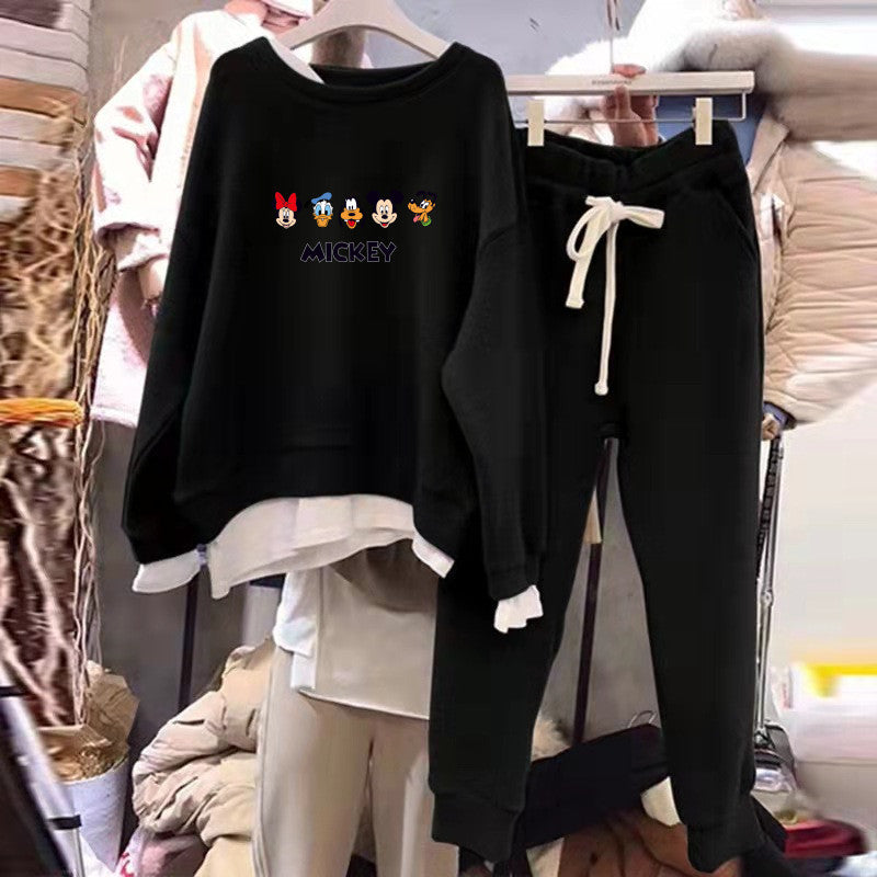 Damen Freizeit Sweatset mit Mickey-Motiv und lässigem Schnitt Drune
