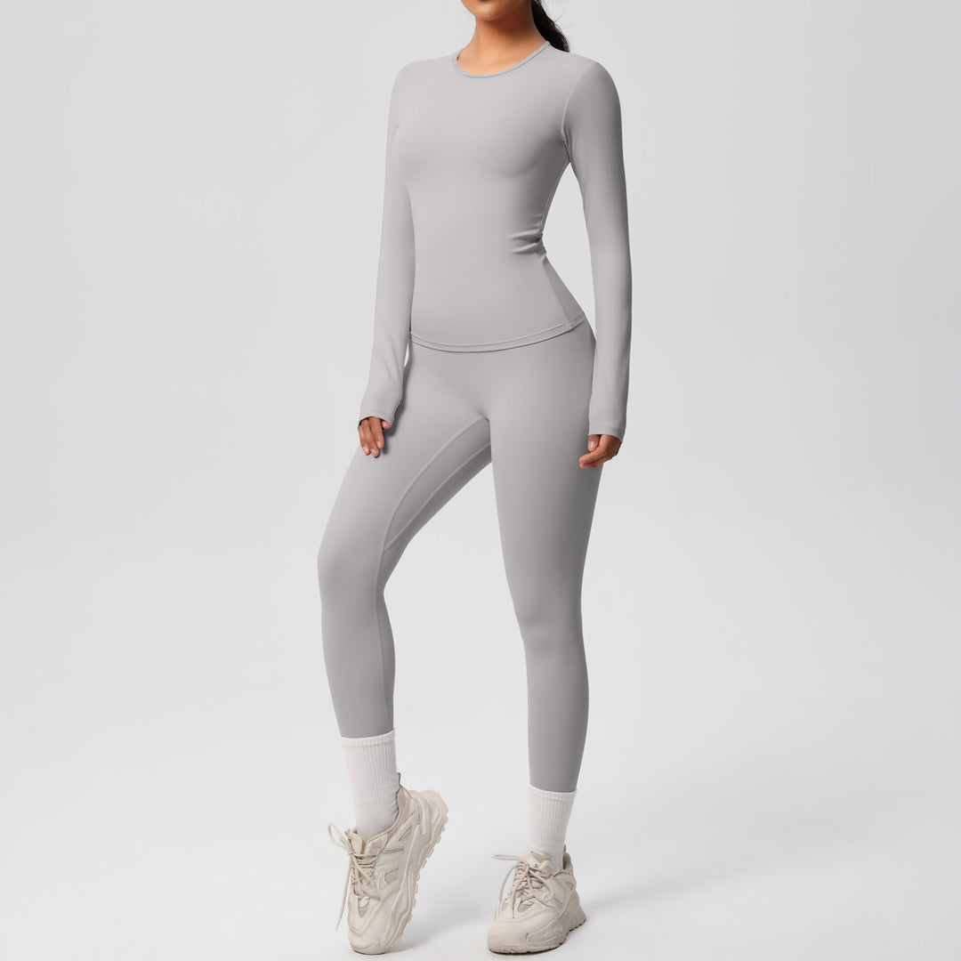 Damen Figurformendes Langarm-Top und Hochbundige Leggings Set Drune