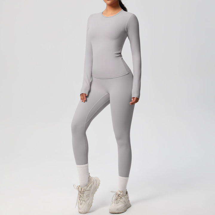 Damen Figurformendes Langarm-Top und Hochbundige Leggings Set Drune