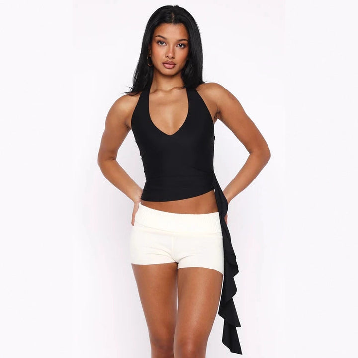 Damen Elegantes Oberteil mit tiefem V-Ausschnitt und asymmetrischem Design Drune