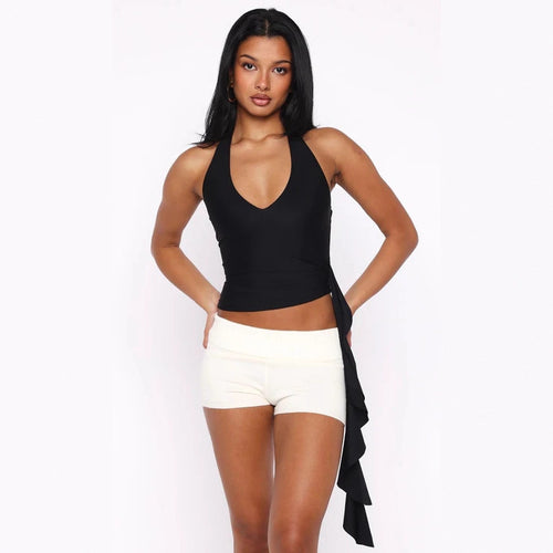 Damen Elegantes Oberteil mit tiefem V-Ausschnitt und asymmetrischem Design Drune
