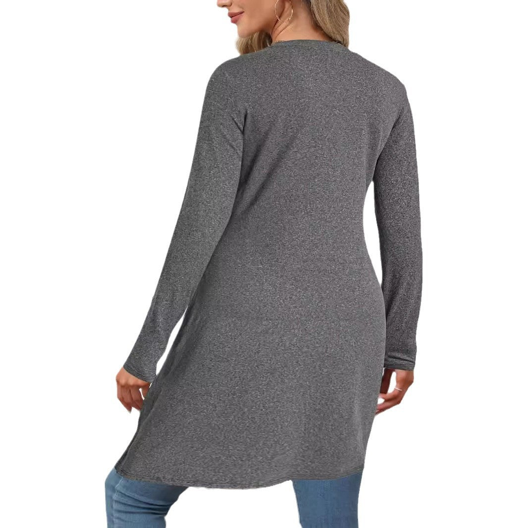 Damen asymmetrisches Long-Tunika Oberteil mit raffiniertem Wickeldesign Drune