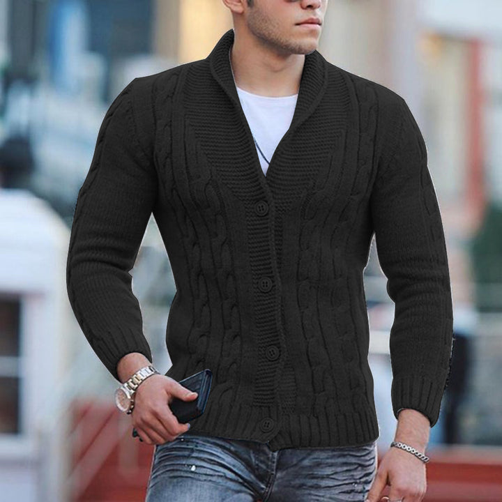 Herren Strickjacke mit einzigartigem Zopfmuster und modischem Schalkragen Drune