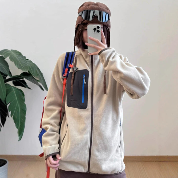 Damen Fleecejacke mit funktionalen Taschen und hohem Kragen Drune