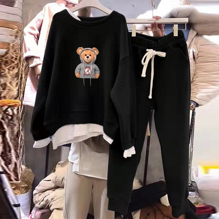 Damen Freizeit-Lounge-Set mit Bärenmotiv und lässigem Schnitt Drune