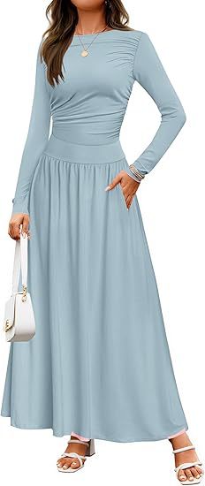 Damen Maxikleid mit langem Arm und praktischem Taschen-Design Drune