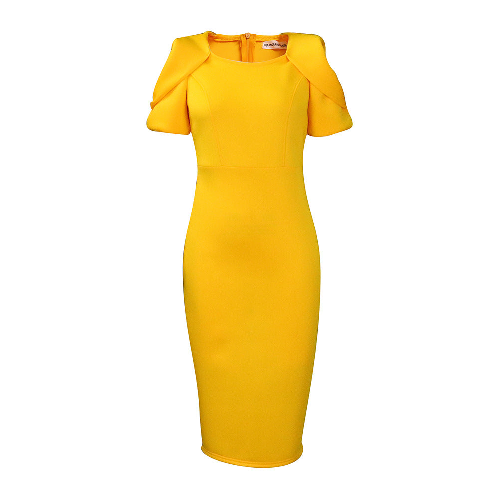 Damen Körperbetontes Kleid mit modischen Puffärmeln und elegantem Schnitt Drune