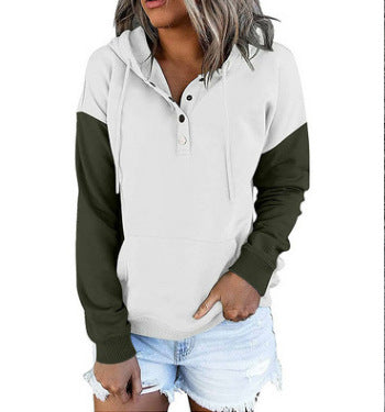 Damen Kapuzenpullover mit modischem Farbblockdesign und klassischen Knopfdetaillierung Drune