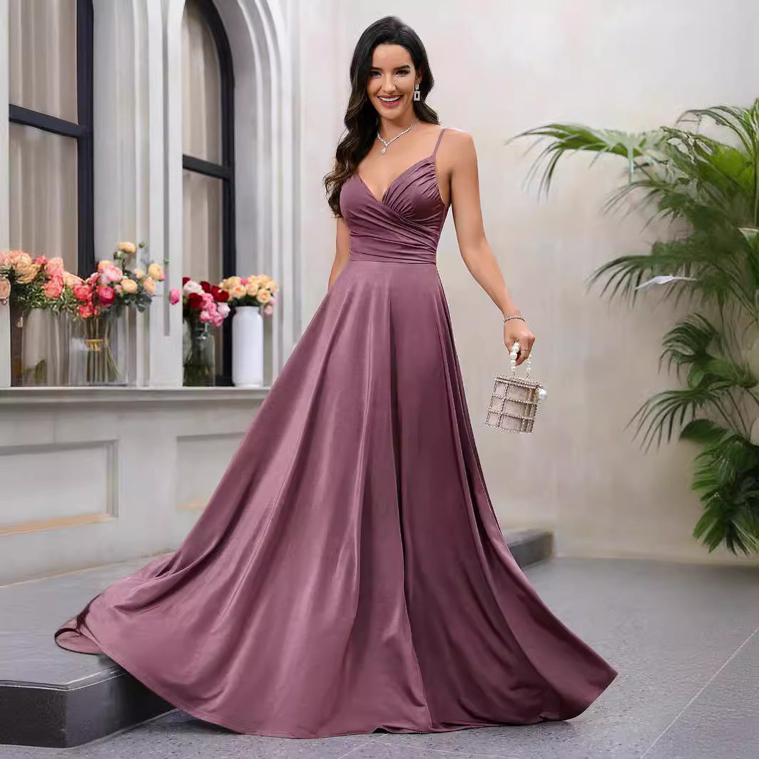 Damen Maxikleid aus fließendem Satin mit eleganter Frontwicklung Drune