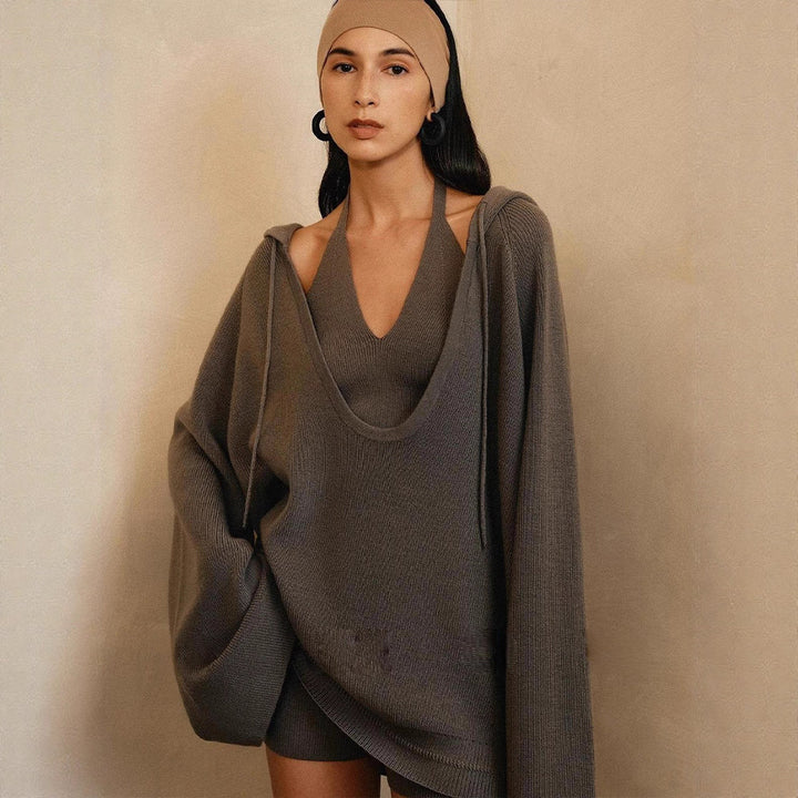Damen lässiger Kapuzenpullover aus hochwertigem Strick Drune