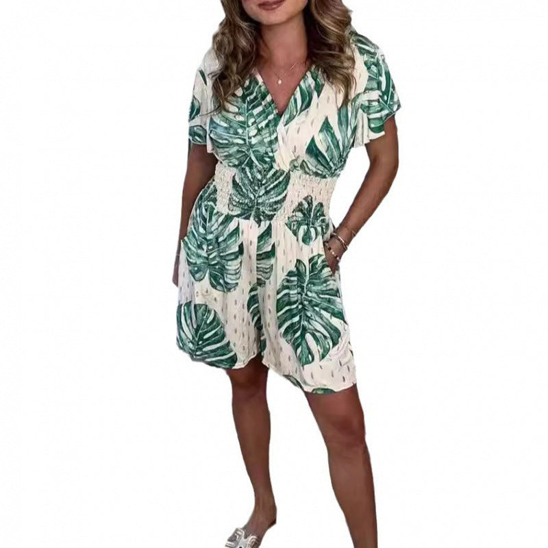 Damen Jumpsuit mit floralem Design und elastischem Bund Drune