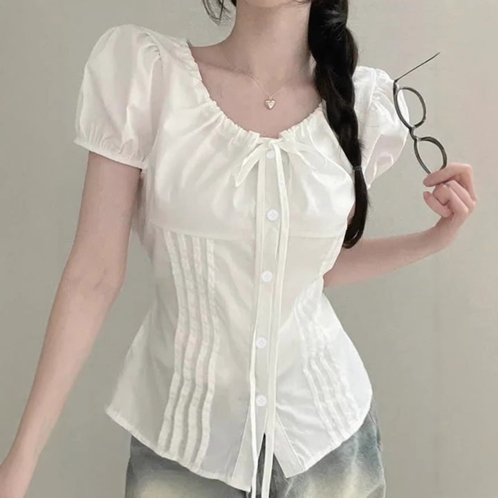 Damen Elegantes Blusenoberteil mit Rüschendetails und taillierter Silhouette Drune