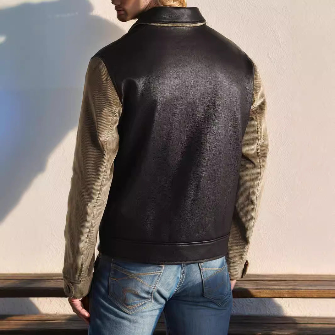 Herren modische Lederjacke mit Baumwollärmeln Drune