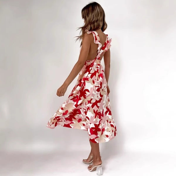 Damen Langärmliges Maxikleid mit verspieltem Rüschendesign und offenem Rücken Drune