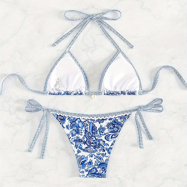 Damen Triangel-Bikini mit floralem Muster und verstellbaren Bändern Drune