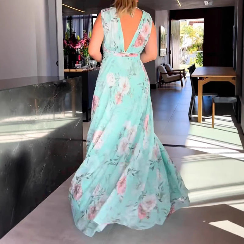 Damen Maxikleid mit fließendem Chiffon und romantischer Blumenstickerei Drune