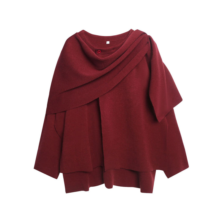 Damen gemütlicher Strickponcho mit raffinierten Drapierungen Drune