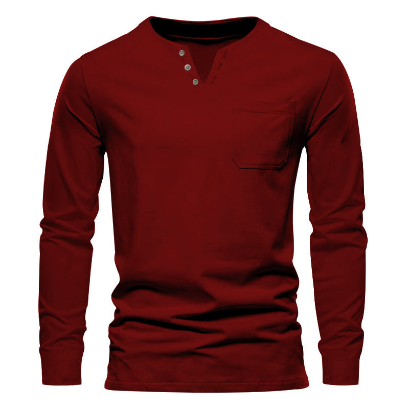 Herren Langarm-Henley-Shirt mit praktischen Knopfdetails und Brusttasche Drune