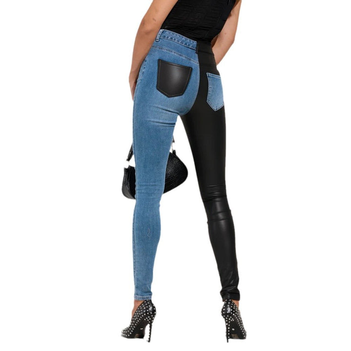 Damen Skinny Jeans mit kombiniertem Denim- und Leder-Look Drune