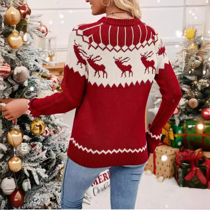 Damen festlicher Strickpullover mit einem klassischen Rentiermotiv Drune