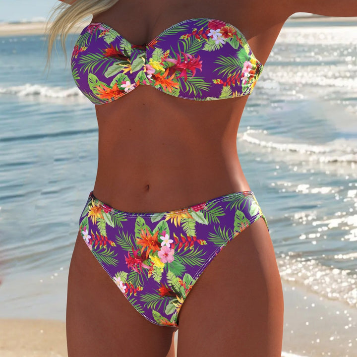 Damen Bandeau-Bikini-Set mit floralem Design und hohem Taillenbund Drune