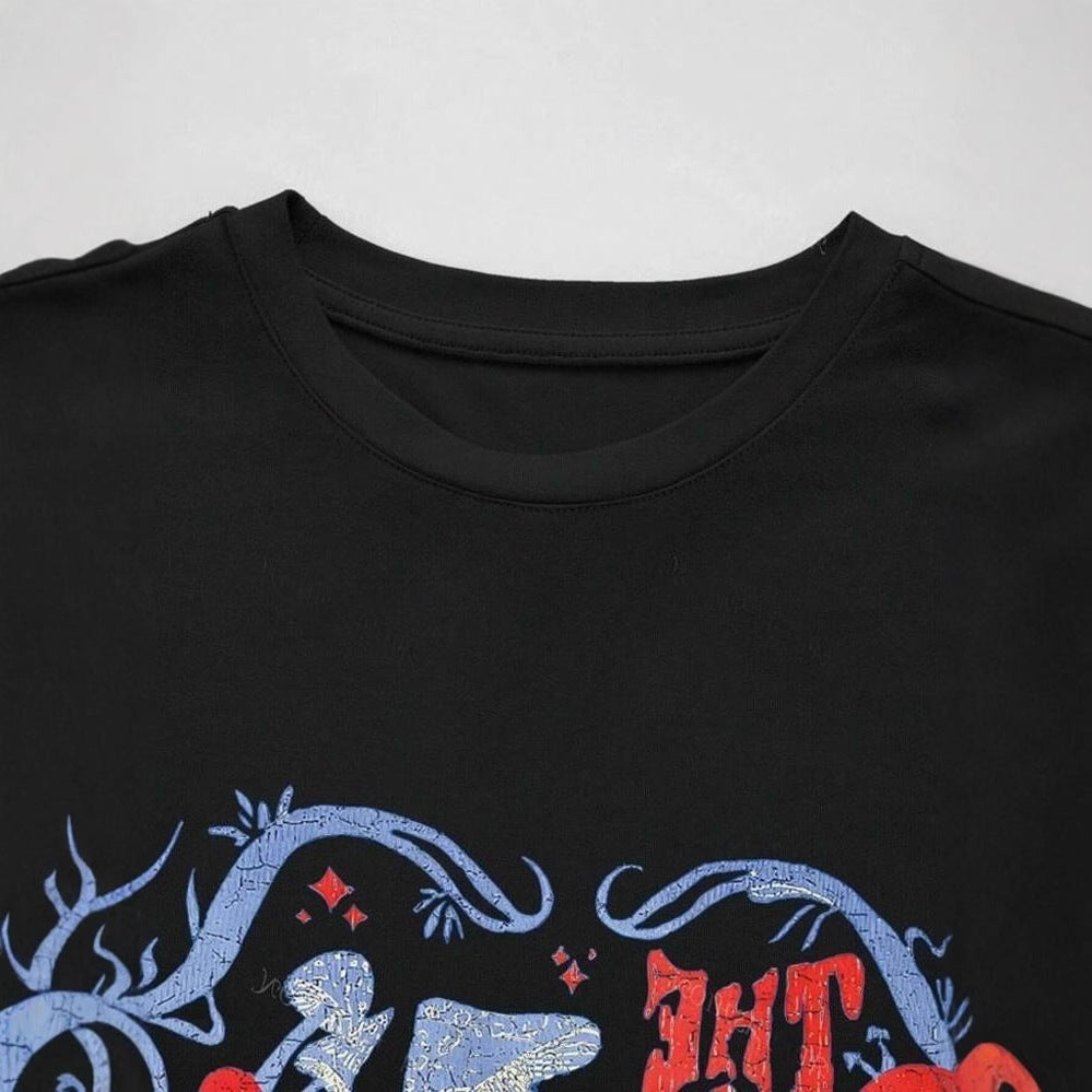 Damen lässiges Crop-T-Shirt mit kreativem Grafikdesign Drune