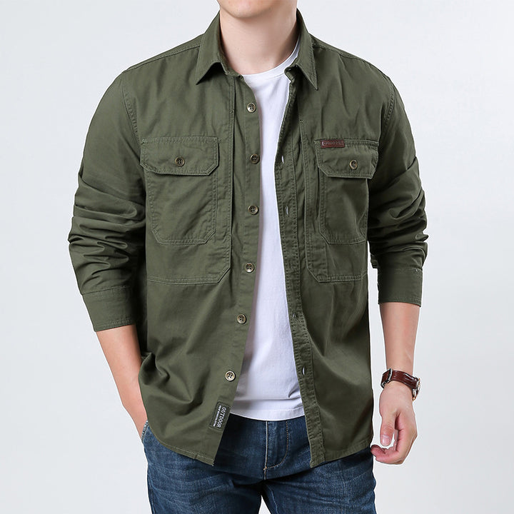 Herren nan lässige Utility-Hemdjacke aus Baumwoll-Twill mit zwei aufgesetzten Brusttaschen und knöpfbarer Front Drune