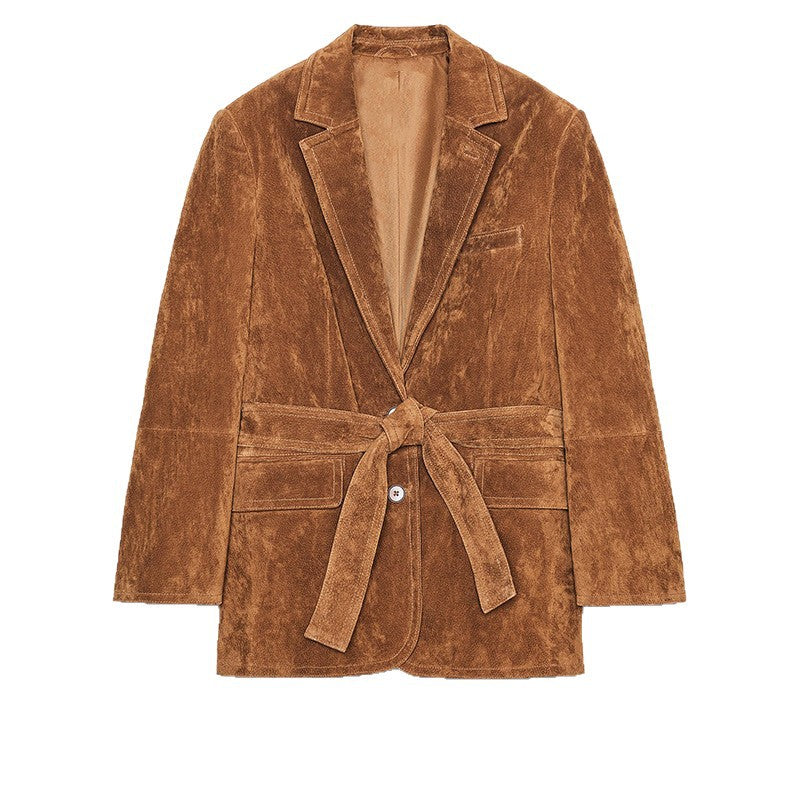 Damen Samt Blazerjacke mit Gürtel und eleganter Passform Drune