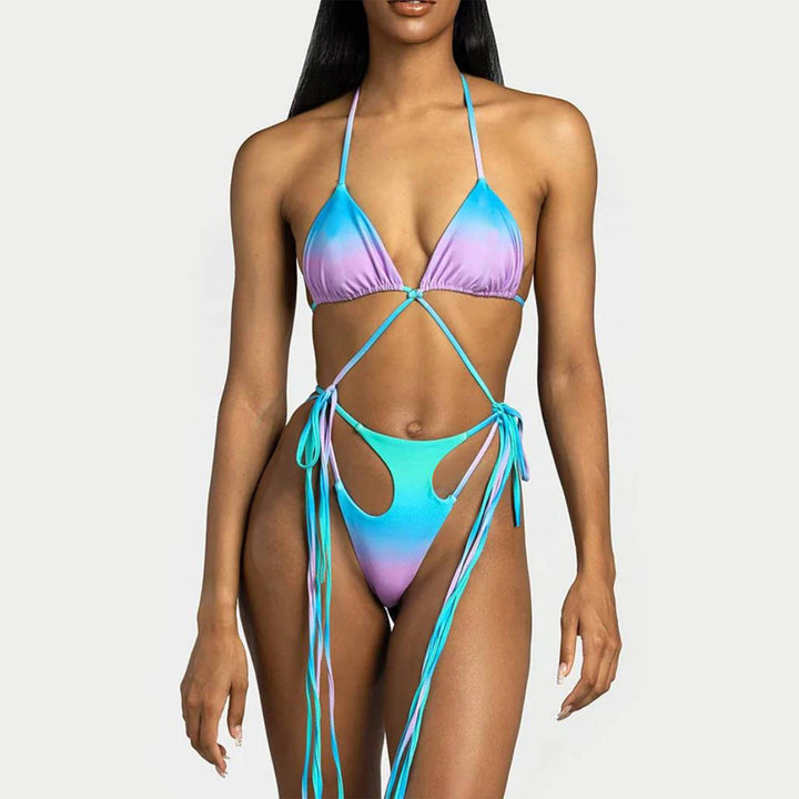 Damen Triangel-Bikini mit stylischen Bindebändern und einzigartigem Farbverlauf Drune