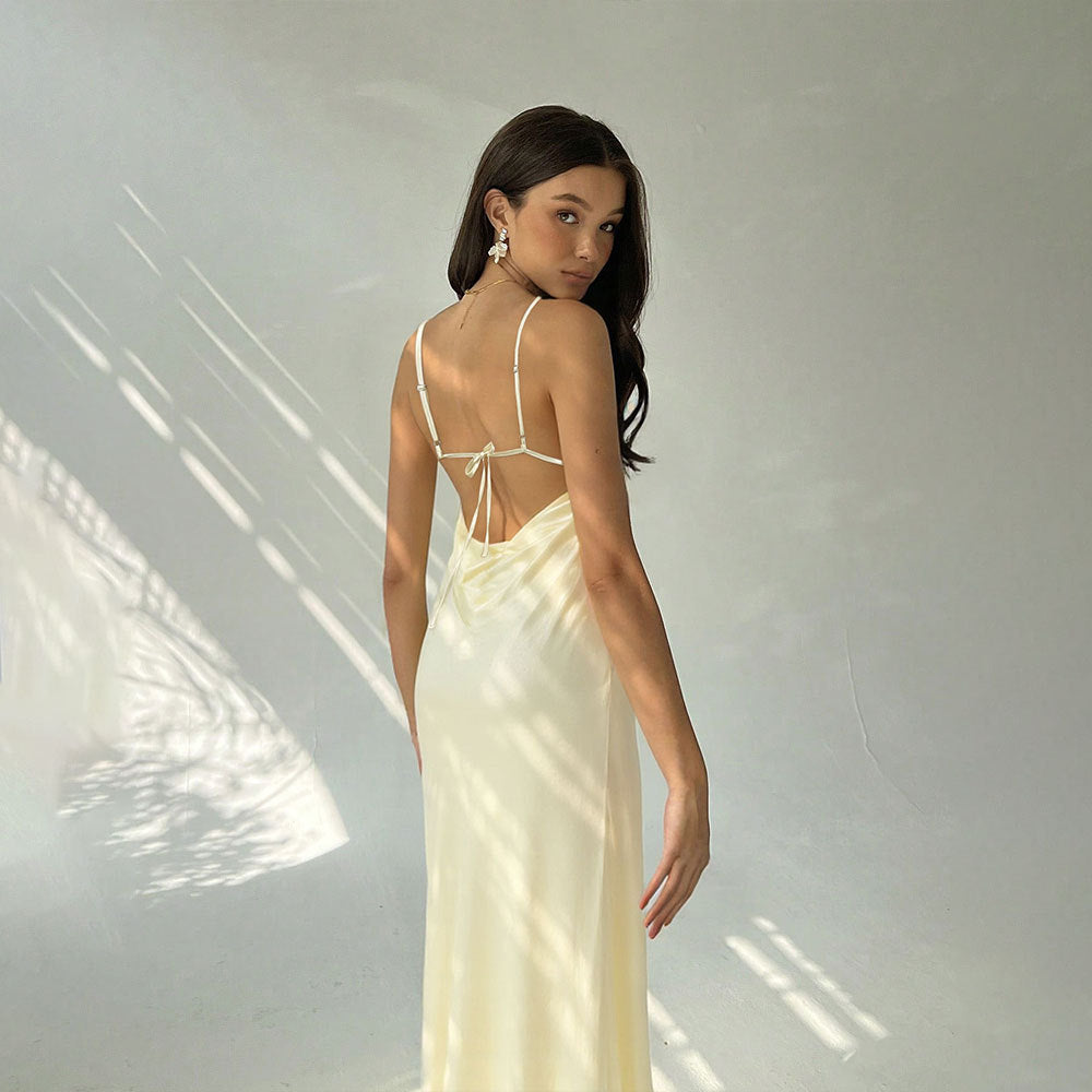 Damen Langarmkleid mit elegantem V-Ausschnitt und raffiniertem Schnürdetail Drune