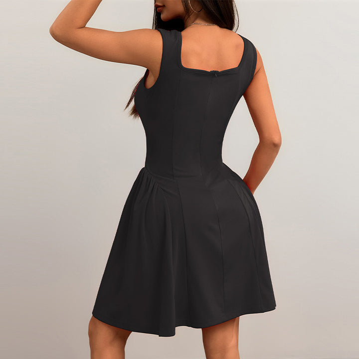 Damen A-Linien Kleid mit quadratischem Ausschnitt und gefüttertem Rock Drune