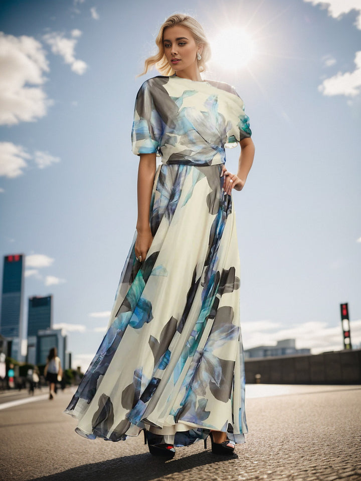 Damen Maxikleid aus leichtem Chiffon mit floralem Muster Drune