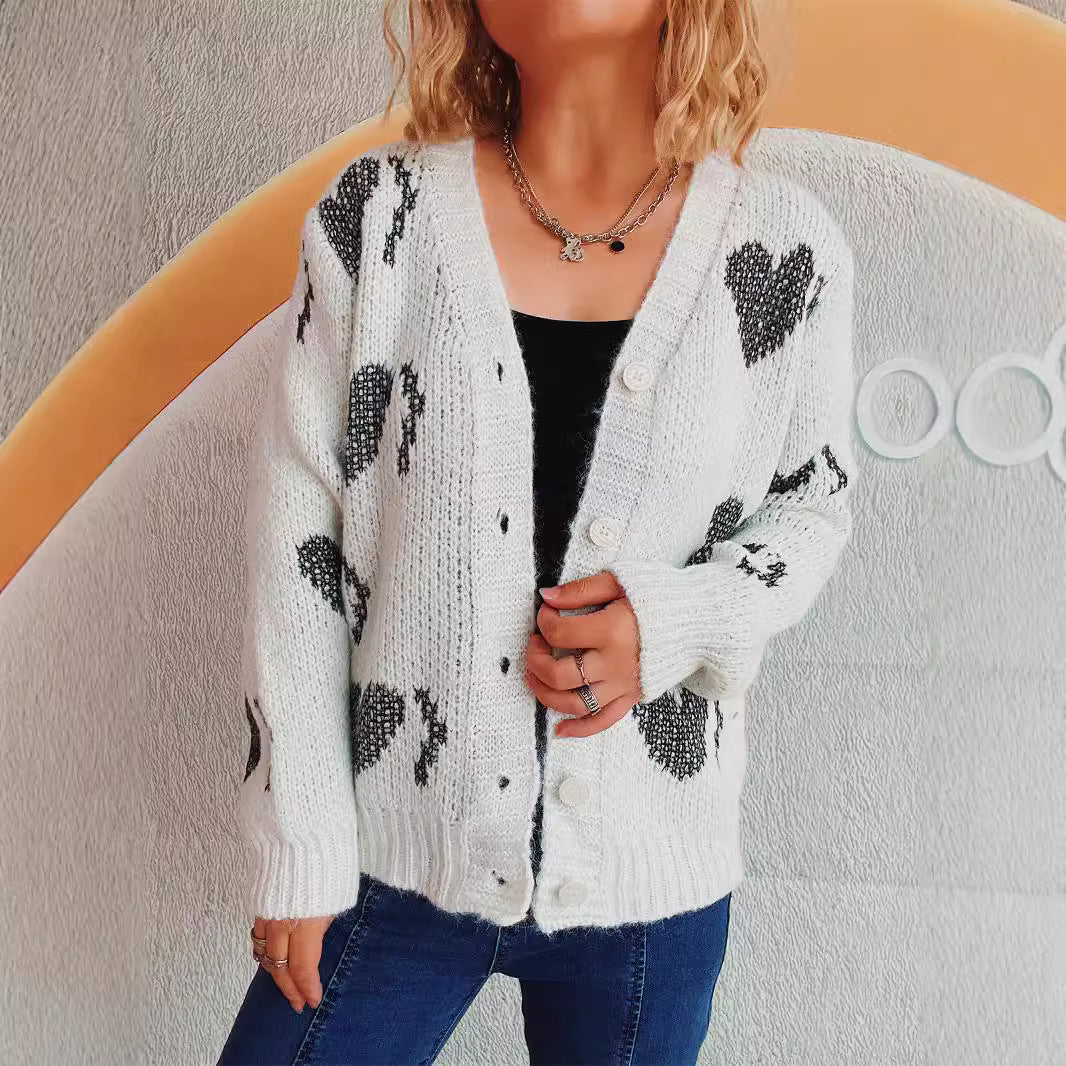 Damen kuschelige Strickjacke mit Herzdesign Drune