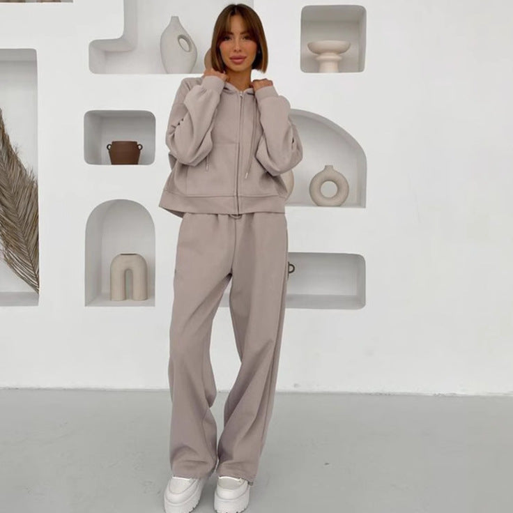 Damen nan cropped Kapuzenjacke mit durchgehendem Reißverschluss und taillenhoher Jogginghose Set Drune