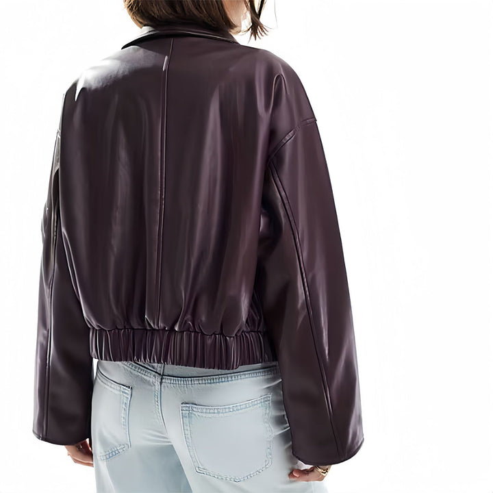 Damen modische Kunstlederjacke mit elegantem Schnitt Drune
