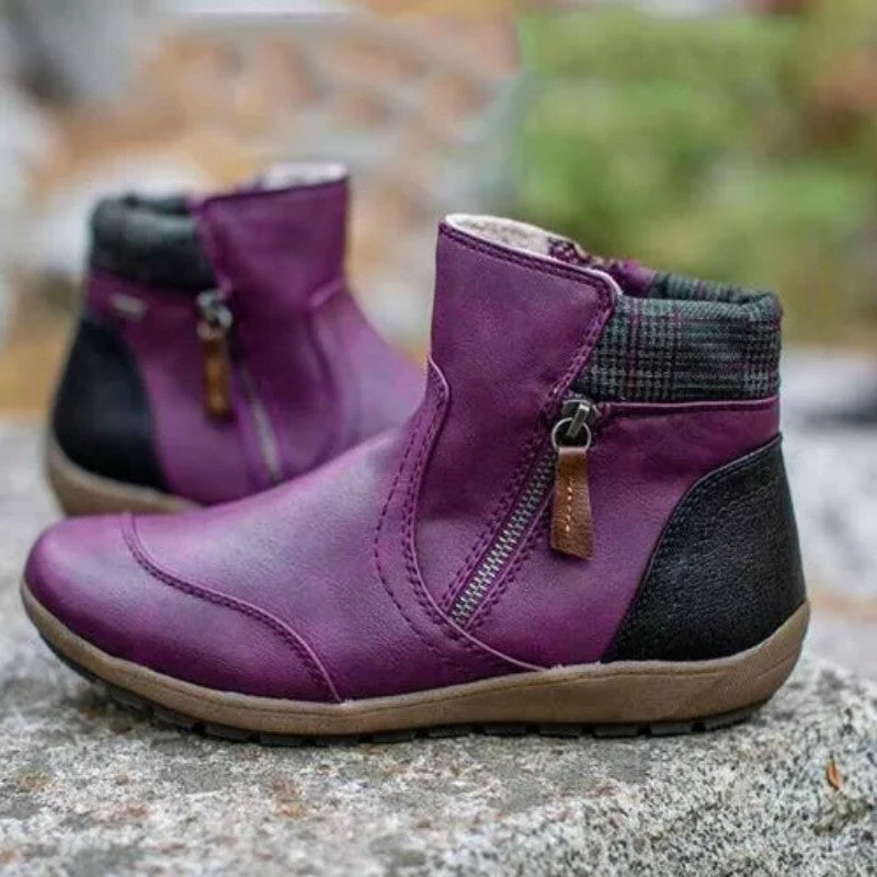 Damen nan lederoptik gefütterte Stiefelette mit seitlichem Reißverschluss und rutschfester Laufsohle Drune