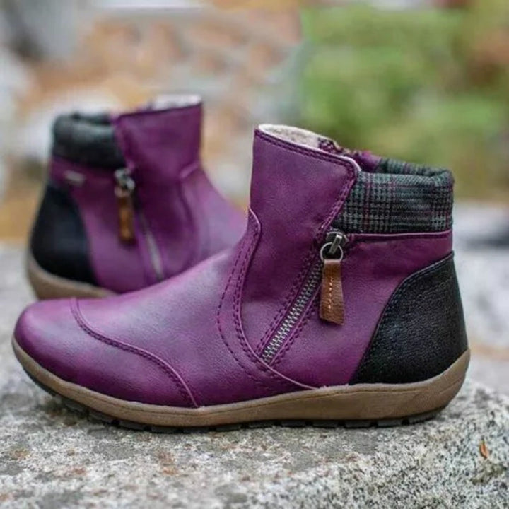 Damen nan lederoptik gefütterte Stiefelette mit seitlichem Reißverschluss und rutschfester Laufsohle Drune
