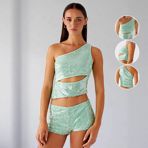 Damen Glitzernder Top und Shorts Set Drune
