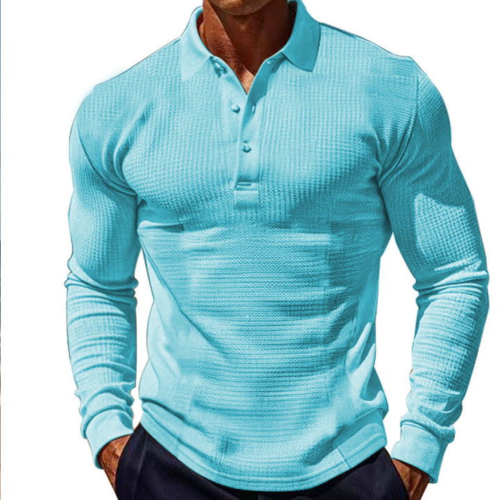 Herren Langarm-Henley-Shirt aus atmungsaktivem Strukturmaterial mit dekorativen Knöpfen Drune