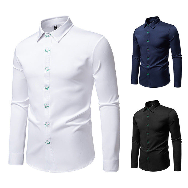 Herren elegantes Langarmhemd mit kreativen Stickdetails Drune