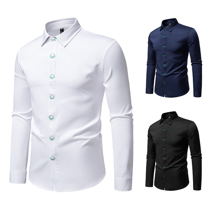 Herren elegantes Langarmhemd mit kreativen Stickdetails Drune