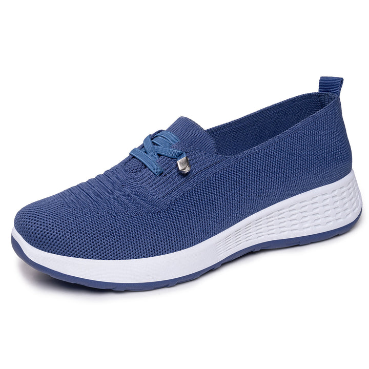 Damen nan leichter gestrickter Slip-On Freizeitschuh mit elastischem Einstieg, dekorativer Zier-Schnürung und dämpfender Leichtprofilsohle Drune