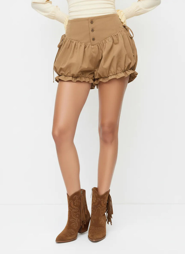 Damen modische Rüschen-Shorts mit hohen Bund und verstellbaren Kordeln Drune