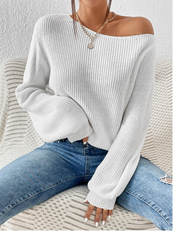 Damen Off-Shoulder Strickoberteil mit weit geschnittenen Ärmeln und strukturierter Optik Drune