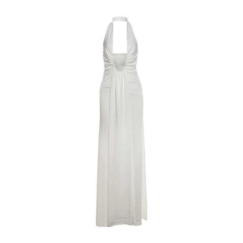 Damen Maxikleid mit tiefem V-Ausschnitt und eleganten Drapierungen Drune