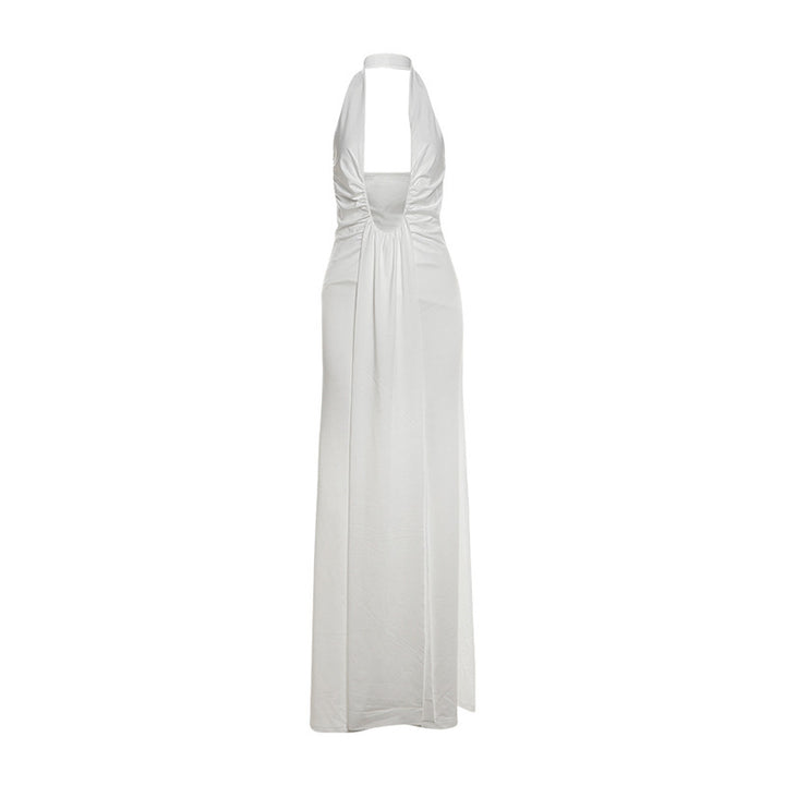 Damen Maxikleid mit tiefem V-Ausschnitt und eleganten Drapierungen Drune