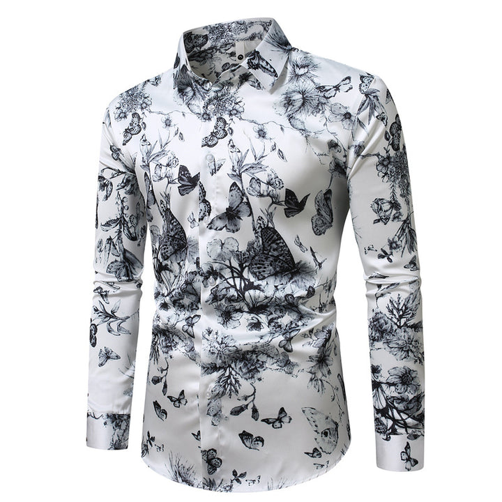 Herren nan tailliertes Langarmhemd mit auffälligem Leoprint, leichter Satinoptik und elastischem Slim Fit Drune