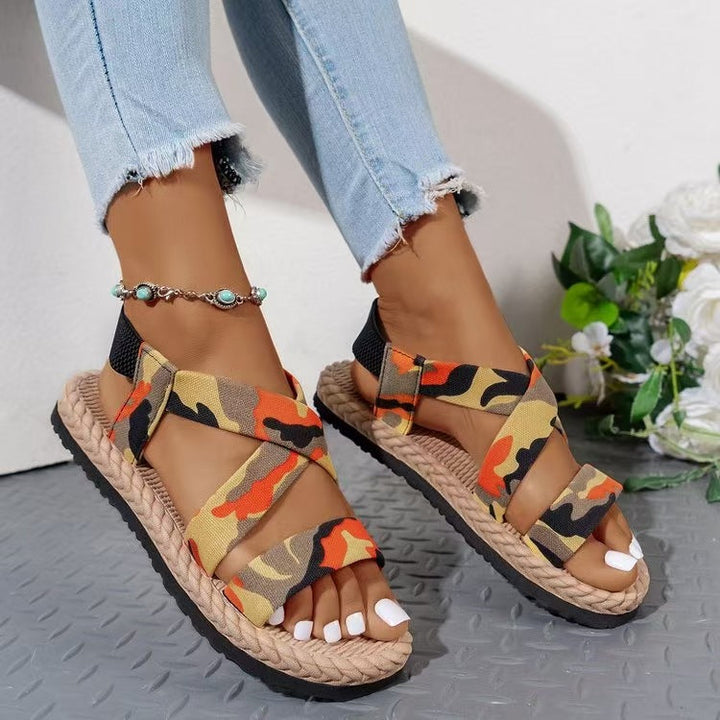 Damen Komfortable Riemensandalen mit elastischen Kreuzriemen und rutschfester Sohle Drune