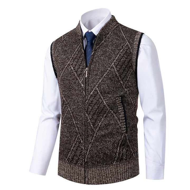 Herren nan elegante Strickweste mit Reißverschluss und Stehkragen Drune