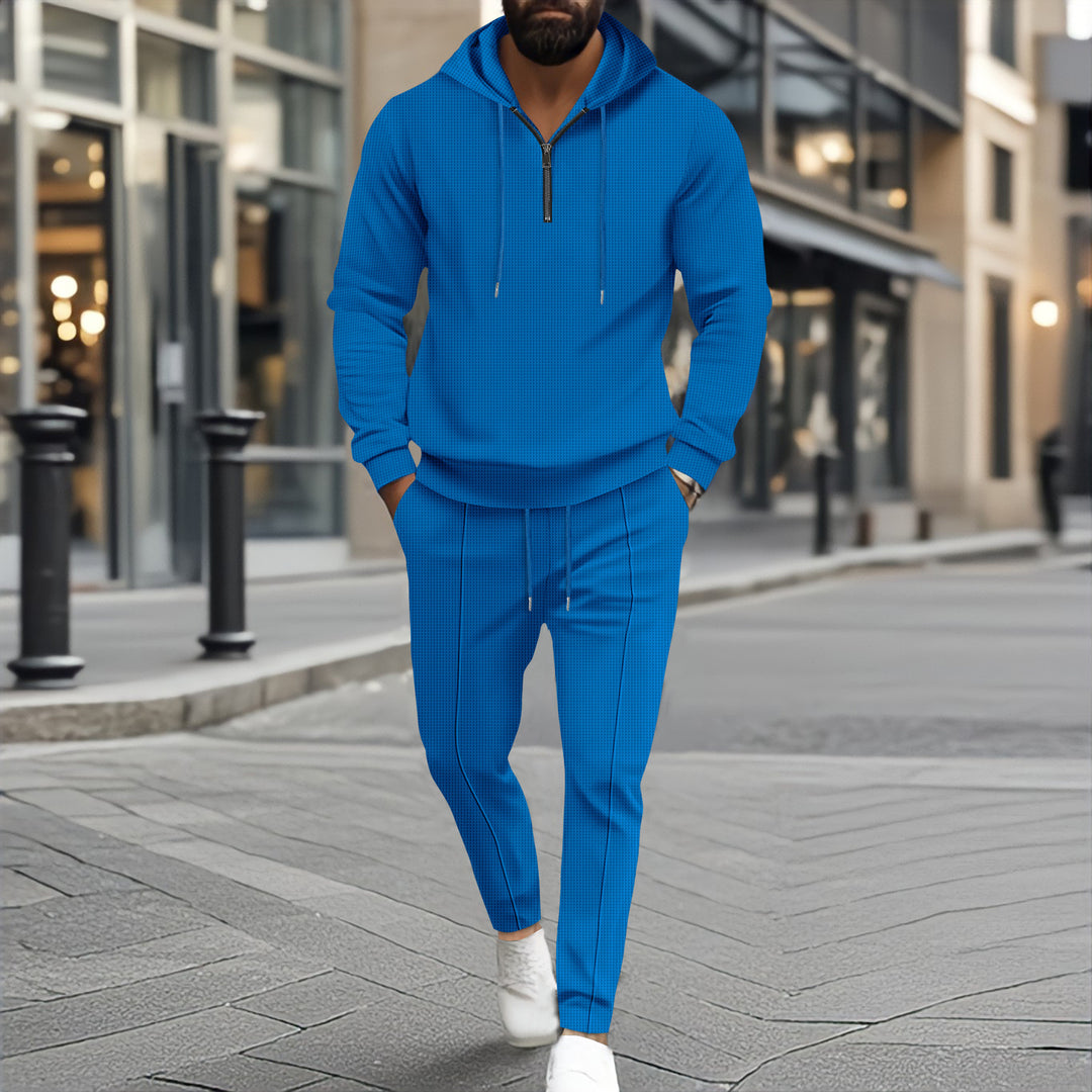 Herren nan strukturiertes Halbzip-Kapuzenloungewear-Set mit tapered Jogpants und Kordelzug Drune